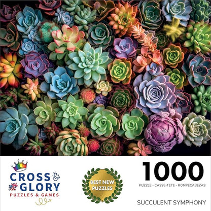 Cross & Glory - Succulent Symphony - 1000 Piece Jigsaw Puzzle for Adults | Premium Quality | Colorful Artwork Puzzle | 1000 Piece Succulent Puzzle