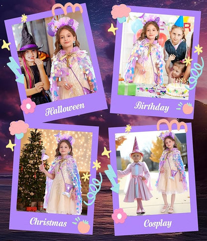Princess Dress Up Toys Princess Dress Up Clothes Rainbow Mermaid Cape Kit 9 Pcs Gift Set for Little Girls 3-8 Years