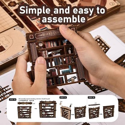 DIY Miniature House Kit, Mini House Building Kit, DIY Book Nook Kit, Tiny Model House for Adults to Build, Beginner 3D Wooden Book Nook, for Family Friends (Book Hall)