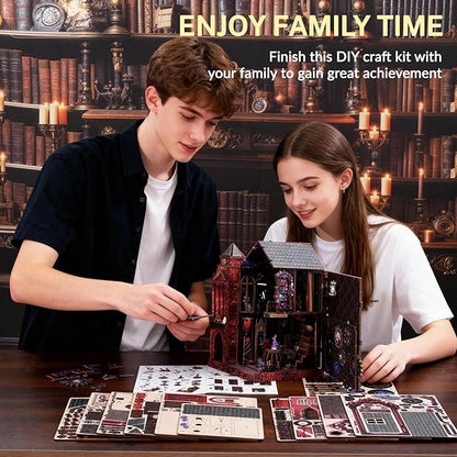 Book Nook Kit, DIY Miniature House Dollhouse Crafts Kit for Adults and Teens, Magic Castle 3D Wooden Puzzle Booknook Build Bookshelf Decor, Gifts for Family and Friends（Arcane Sprire）