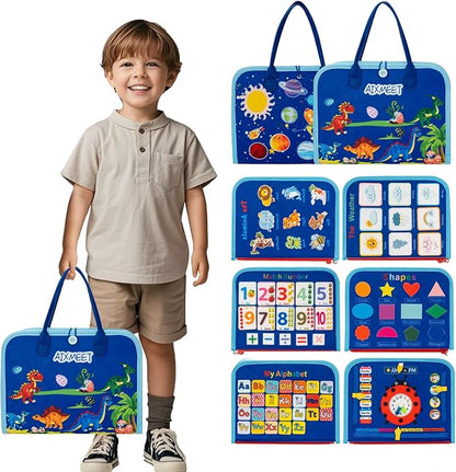 Toddler Busy Board Montessori Toys for 3 4 5 6Year Old, Preschool Learning Activities with Life Skills,ABC,123,Shape,Color,Animal,Weather,Toddler Travel Toys，Educational Activity Developing Sensory