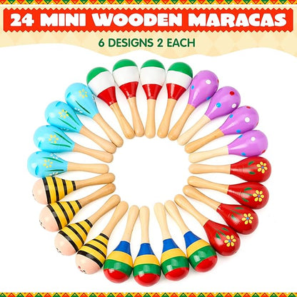 JOYIN 24 PCS Cinco De Mayo Mini Wooden Maracas for Kids, Fiesta Party Favors and Baby Maracas with Wooden Rattle Noisemakers Colorful Maracas Perfect for Cinco De Mayo Party