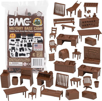 BMC Classic Marx Military Base Camp - 44pc Plastic Army Men Playset Accessories