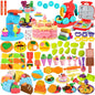 99 PCS 5 in 1 Dough Sets for Kids Ages 3-4-8, Art Crafts Dough Tools Kit, Ice Cream Playset Noodle Hamburger Cake Maker Machine, Dessert Rack, Kitchen Creations Food Play Toys Toddlers Boys Girls