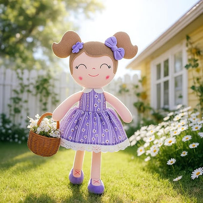 Gloveleya Baby Girl Gifts Soft Plush Doll – Lavender Daisies 16 Inch Cuddle Toy with Basket, Collectible Keepsake Birthday Easter Baby Shower Christmas for Girls