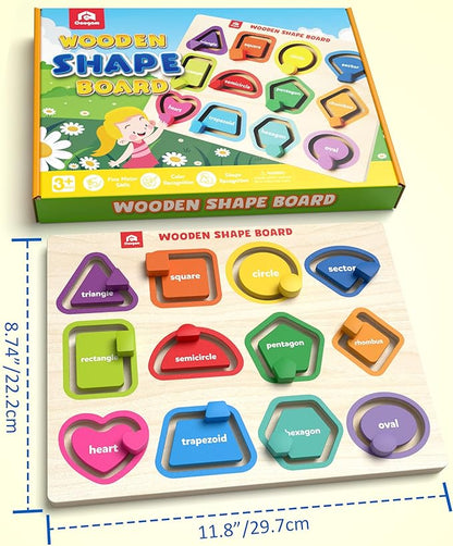 Coogam Wooden Color Shape Puzzle Board for Toddlers, Movable Sorting and Stacking Montessori Peg Board Matching Game Activities, Fine Motor Educational Learning Toys for Kids 3 4 5 Year Old