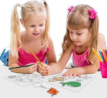 ASTARON 168Pcs Shrinking Plastic Sheets Kit Includes 15 Shrinking Film Art Paper, Hole Punch, 12 Colored Pencils and 140 Pcs Shrinkles Keychain Jewelry Making Accessories for Kids Craft Supplies