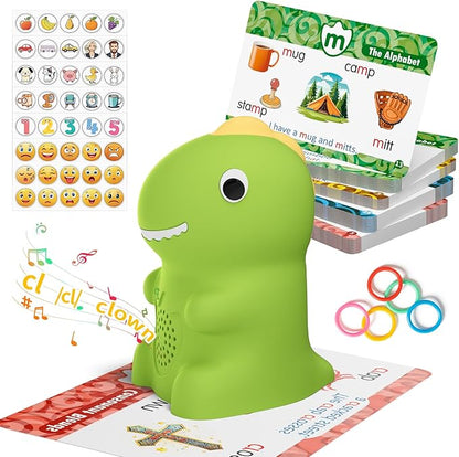 Interactive Dinosaur Talking Pen for Kids – Montessori Reading Toy with Phonics Flash Cards for Toddlers Ages 1-6, Speech Therapy & Autism Sensory Gift (Green, Phonics)