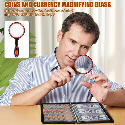 Coin Collection Book Holder for Collectors, 300 Pockets Fireproof Coins Collecting Album & 36 Sleeves Money Storage Case for Coin Currency Collection Supplies, Bill, Pennies, Quarters, Stamp