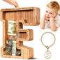 SummiDate Wooden Letter Piggy Bank| Piggy Bank for Boys Girls Toddler| Alphabet F Money Bank| Coin Bank Birthday Gift for Kids|Birthday Gift for Kids (F)