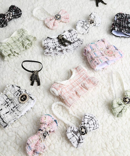 17cm Doll Clothes for Labubu - Luxury Chic Style Set for 17cm Dolls Outfit - Accessories for Dolls Clothes -White Plaid Tweed Dress + White Bow (No Doll)