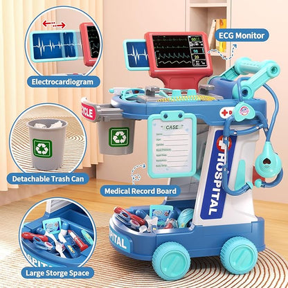 Doctor Kit for Kids, Pretend Doctor Playset for Toddlers with Cart, Costume and Stethoscope, Role Play Medical Toy for Girls Boys Toddlers 3-8 Birthday Gifts