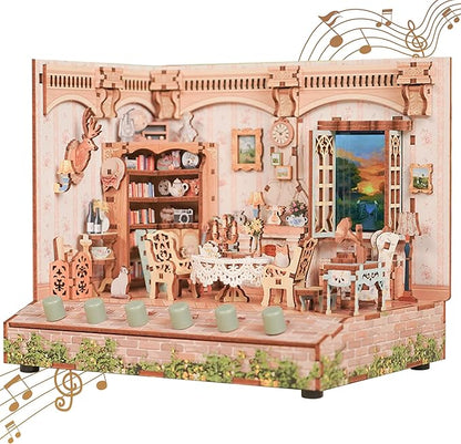 Tonecheer DIY Miniature House Kit, Wooden Dollhouse Kit with White Noise,Tiny Diorama House Building Set with Electronic Screen Craft Kits Make Creative Idea Gifts for Aduls (The Pastoral Home)