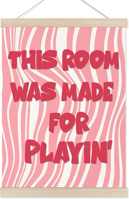Koesus Girly Playroom Wall Art Poster Hanger Frame 12x16 Inch, Pink Preppy This Room Was Made for Playin Canvas Pictures Prints Framed Wall Decor for Toddler Girls Room Nursery Bedroom Playroom