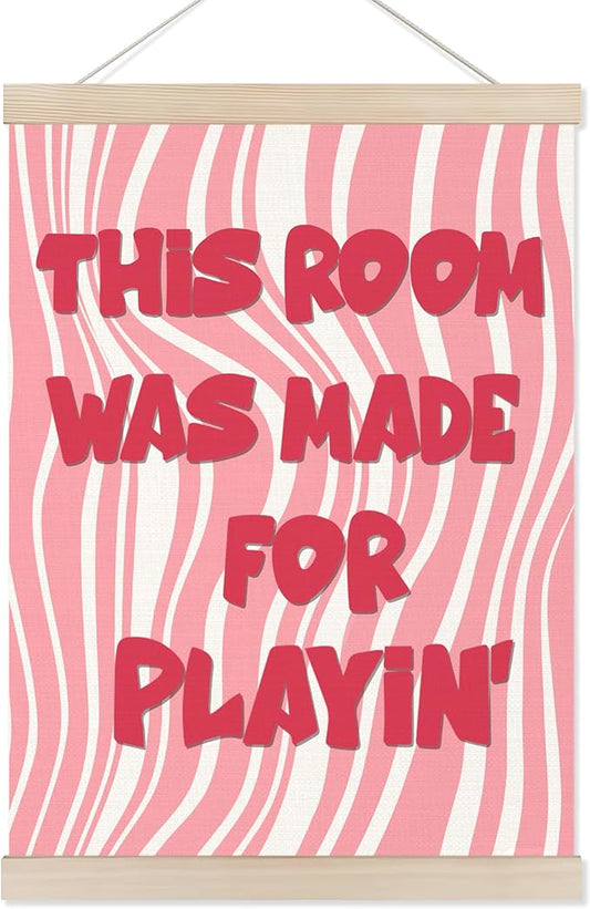 Koesus Girly Playroom Wall Art Poster Hanger Frame 12x16 Inch, Pink Preppy This Room Was Made for Playin Canvas Pictures Prints Framed Wall Decor for Toddler Girls Room Nursery Bedroom Playroom