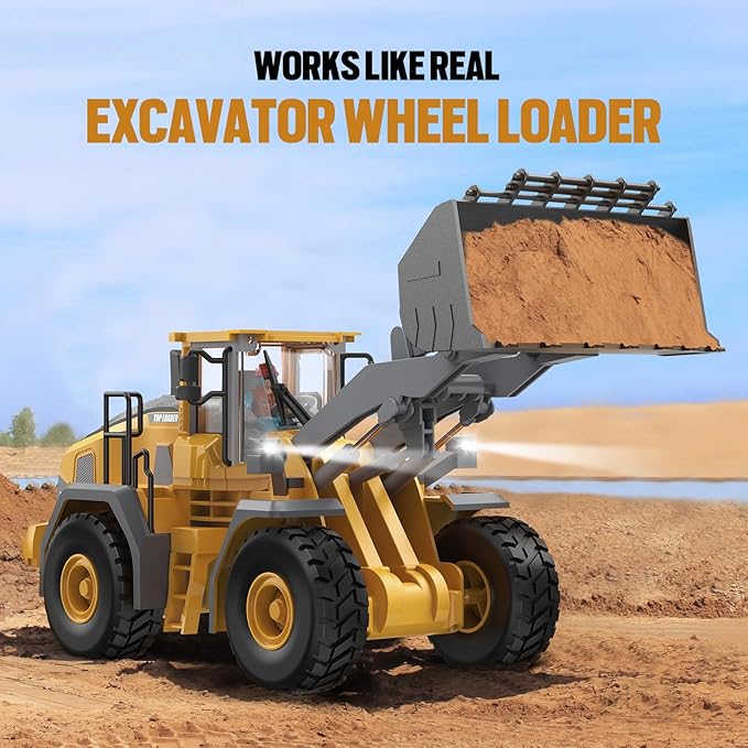 9-Channel Metal RC Wheel Loader - Remote Control Kids Construction Play Toys with Realistic Lights and Sound, 1:20 Scale, Tractor Toys for 3+ Boys, Perfect 2024 Kids Birthday Gift for Ages 3-12+