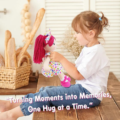 June Garden 14" Snuggle Cuties Sophie - Soft Cuddly Plush Doll Gift for Girls - Huggable Rag Doll - Pink M