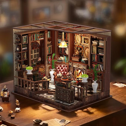 Book Nook Kit for Adults, 3D Wooden Miniature DIY House Craft Kit Book Nook Decor Bookshelf Insert Diorama Birthday Gift