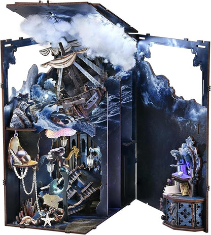 Book Nook Kit, DIY Miniature Dollhouse Book Nook Kit with Dust Cover and LED Light (The Song of Sirens)