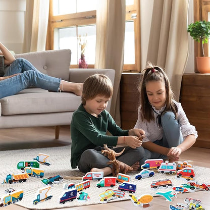 Kathfly 36 Pcs Wooden Community Helpers Community Wooden Toy Preschool Little Professionals Block Vehicles Set Multicultural Vehicles Creative Play for Social Learning, Educational Model