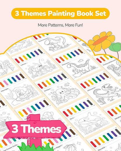 TECJOE 3 Pack Paint with Water Coloring Books for Toddlers, Watercolor Paint Set with 6 Brushes, Painting Activity for Kids Ages 4 5 6 7 8, Christmas Gift Arts & Crafts Toy, Princess, Dinosaur & Sea
