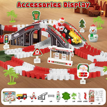 MOONTOY Track Car Toys for Kids, 233 PCS Construction Race Tracks Christmas Train Set, Assembled Light Up Railway Track Toddler Toys, Christmas Birthday Gifts for Boys and Girls Age 3 4 5 6 Year Old