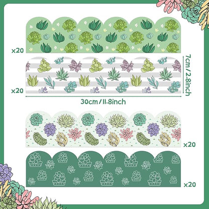 BeYumi Green Succulent Border Trim - 80Pcs Back to School Succulent Bulletin Board Borders Green Plants Border Trim Cactus Decor Classroom Office Chalkboard White Board Outdoor Party Garden Decoration