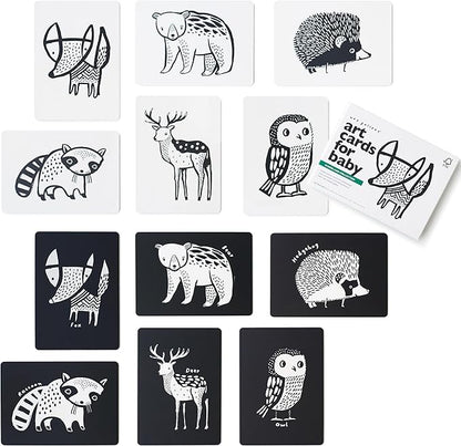 Wee Gallery Art Cards for Baby, Durable High Contrast Black and White Animal Flashcards for Newborns, Brain Development, Sensory Toys, Tummy Time Essentials for Infant and Toddler - Woodland Animals