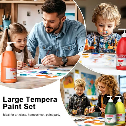 15 Colors Large Washable Paint Set (33.8oz/ 1000ml), Bulk Painting Supplies Non Toxic Tempera Paint for Kids Toddlers, Poster & Finger Paint for Art DIY Craft Classroom School Home-with Pump