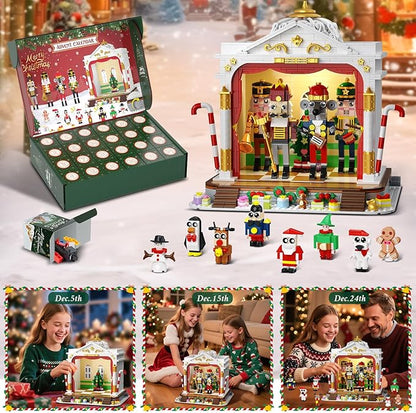 HOGOKIDS Advent Calendar 2025 Nutcracker Theater Building Set with Light, 24 Day Christmas Countdown Calendar 3.6 Mini Building Block Toy with 4 Nutcracker & 8 Minifigures, Gift for Adult Girl Boy 10+