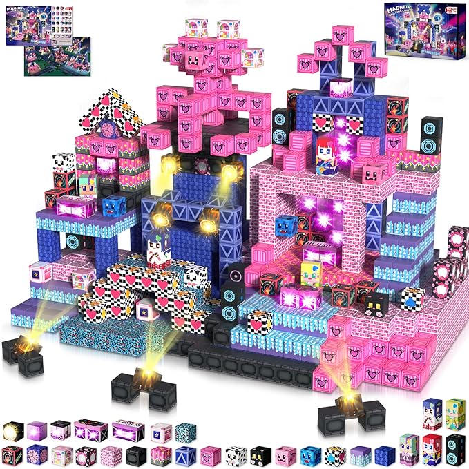 150 PCS Magnetic Blocks with Light Blocks,Magnetic Cubes Magnetic Building Blocks Toys for Ages 3-10 STEM Sensory Educational Stacking Toys for Boys & Girls Birthday Chritmas Gifts