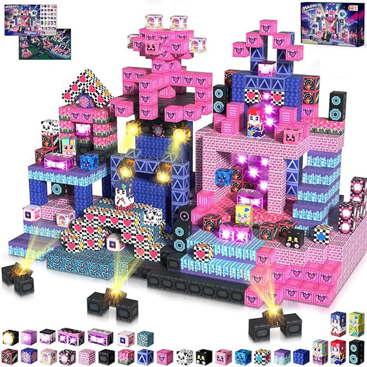 150 PCS Magnetic Blocks with Light Blocks,Magnetic Cubes Magnetic Building Blocks Toys for Ages 3-10 STEM Sensory Educational Stacking Toys for Boys & Girls Birthday Chritmas Gifts