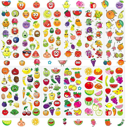 36 Sheets 3D Fruit Stickers for Kids (900+), Bulk Puffy Stickers with Funny Faces for Classroom, Crafts, Party Favors - Apple, Banana, Strawberry