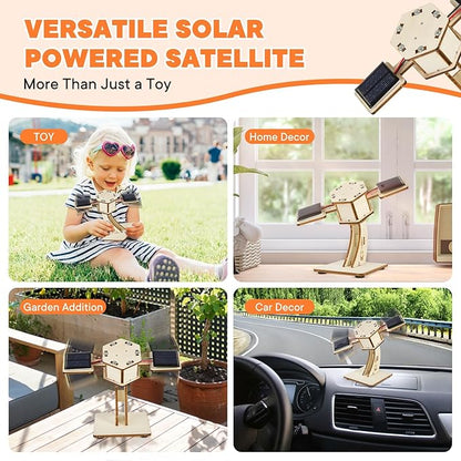 DIY Rotating Solar Satellite - 3D Wooden Puzzle Building Toy.STEM Educational Science Craft Model Kit for Kids.Creative Artificial Satellite Space Model.