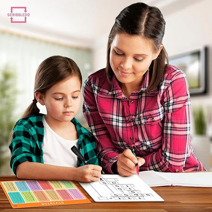 SCRIBBLEDO Dry Erase Division White Board 9x12Inch Small Division Chart Durable Portable Double Sided Math Manipulatives Practice Whiteboard for Kids Students Classroom and Home Long Division Lapboard