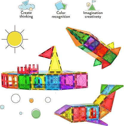 Magnetic Tiles Clear Colors Magnet Blocks for Kids Magnetic Tiles STEM Magnetic Blocks Connect Tiles Activities Magnetic Blocks for Toddlers Girls Boys Magnetic Toys