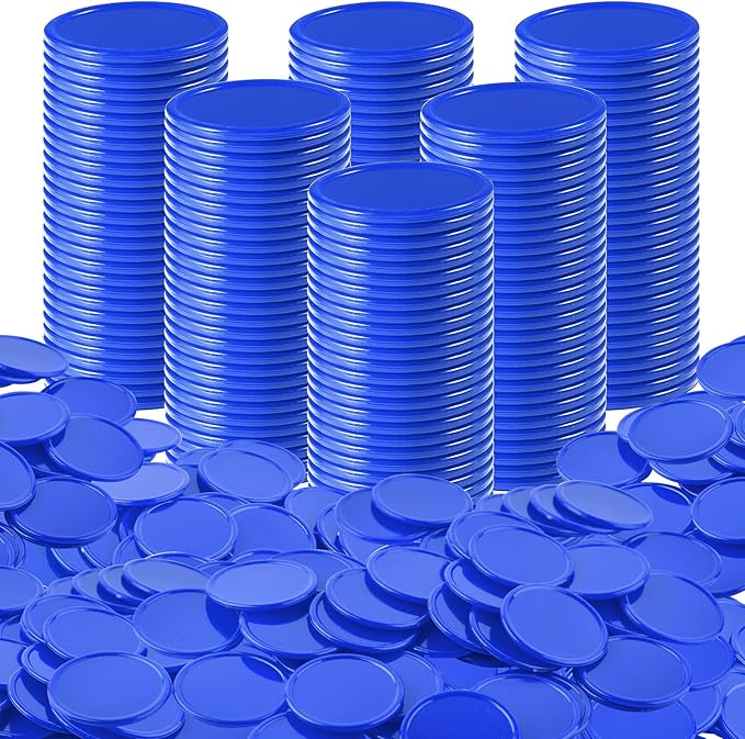 Coopay 500 Pieces Plastic Learning Counters Disks Bingo Chip Counting Discs Markers for Math Practice and Poker Chips Game Tokens Kids Reward, 1 Inch (Blue)