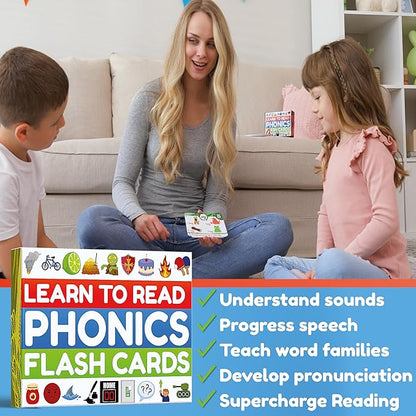 THE BAMBINO TREE Phonics Flash Cards - Learn to Read in 20 Phonic Stages - Education for Kids Ages 4-8 Kindergarten 1st 2nd Grade