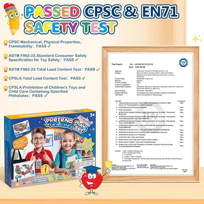 Alritz Pretend Teacher Playset, Role Pretend Play Kids School Toys Kit Include Map, Calendar, White Board Boys Girls Toys, Christmas Birthday Gift for Ages 5 6 7 8 9 10 11 12 13+
