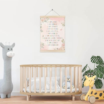 Koesus Inspirational Girls Nursery Wall Art Poster Hanger Frame 12x16 Inch, Boho Pink Floral Positive Affirmation Canvas Pictures Prints Framed Wall Decor for Toddler Girls Room Nursery Playroom