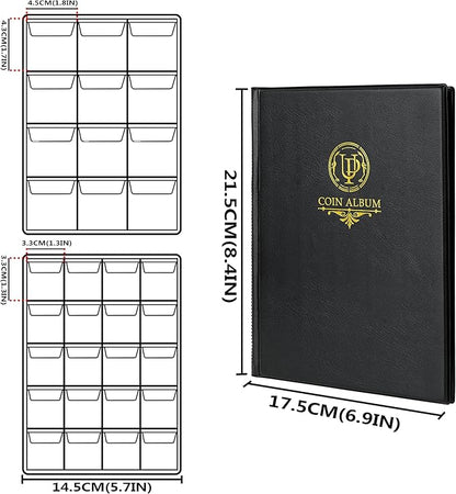 160 Pockets Coin Album - 10 Sheets Mixed Sizes Coin Holder 45x43/33x33 mm Collecting Grid for Pounds Pence Cents (Black) CS48160BK