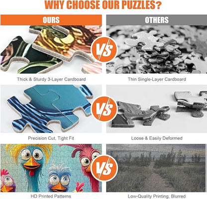 Chicken Puzzles for Adults 1000 Pieces - Funny Colorful Chicken Jigsaw Puzzle, Cute Turkey Art Puzzle with Letters on Back, Challenging Hard Difficult Cartoon Animal Puzzles as Thanksgiving Home Decor