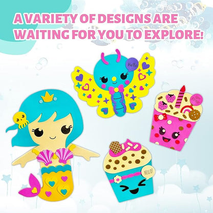 VKPI 4 Pieces EVA Foam Art Crafts Gift Kit, Creative Make Your Own Mermaids, Cartoon Foam Paper Craft Projects for Kids Ages 4+ Toddler, Preschool Learning Toy for Birthday Party Favor Supplies