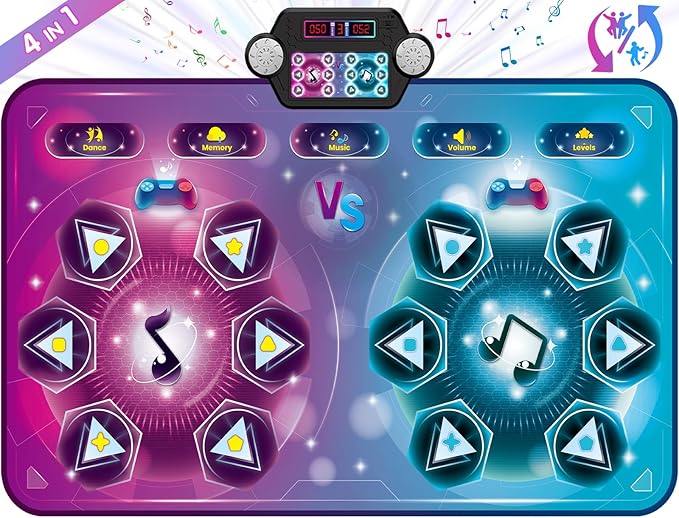Dance Mat Toy Gift for Kids ages 3-12, Dancing Music Playmat with 12 Key, Large Size (59*38 in), Double User Challenge Game Christmas Birthday Gift for Girls Boys 5 6 7 8 9 10 11 12 Year Old