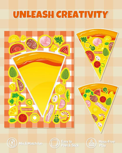 Aowplc 32 Sheets Make A Pizza Stickers for Kids, 8 Designs Mix 'n Match Pizza Crafts, Party Favors & Classroom Activities