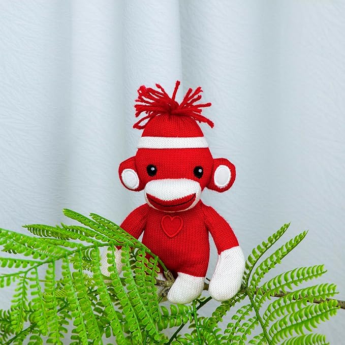 Plushland Adorable Sock Monkey, The Original Traditional Hand Knitted Stuffed Animal Toy Gift-for Kids, Babies, Teens, Girls and Boys Baby Doll Present Puppet 6 Inches