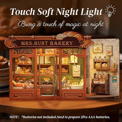 Cutefun Book Nook Kit - DIY Miniature House Dollhouse Kit, Book Nook Kits for Adults, Bookshelf Insert Bookend with LED Light for Teens and Adults (Mrs.Hunt Bakery)