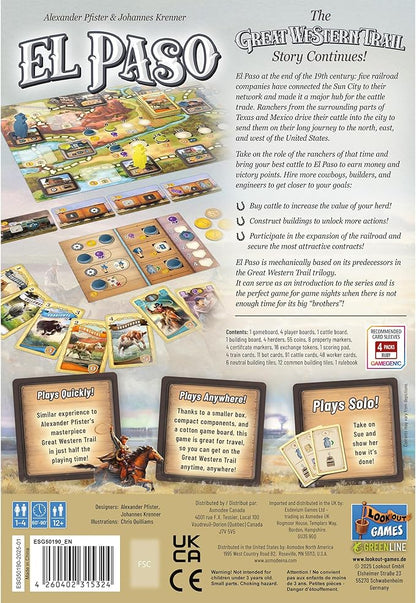 Great Western Trail El Paso Board Game - Fast-Paced Cattle Trade Strategy Game, Compact, Travel-Friendly for Kids & Adults, Ages 12+, 1-4 Players, 60-90 Min Playtime Made by Lookout Games