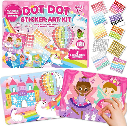Insnug Dot Sticker Art Kit Activity - Dot It Unicorns & Princesses, No Mess Sticker Art for Toddlers 4-8, DIY Dot Stickers for Kids, Stickers Crafts Valentine Gifts for Boys & Girls Ages 3 4 5 6 7 8+