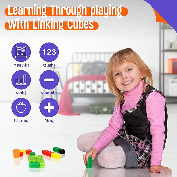 SpriteGru 200PCS Math Linking Cubes, Connecting and Counting Snap Blocks for Early Learning, Educational Toy for Preschool, Kindergarten, Homeschool